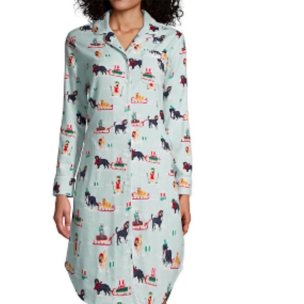 Lands' End Long Sleeve Flannel Sleepshirt with Pockets